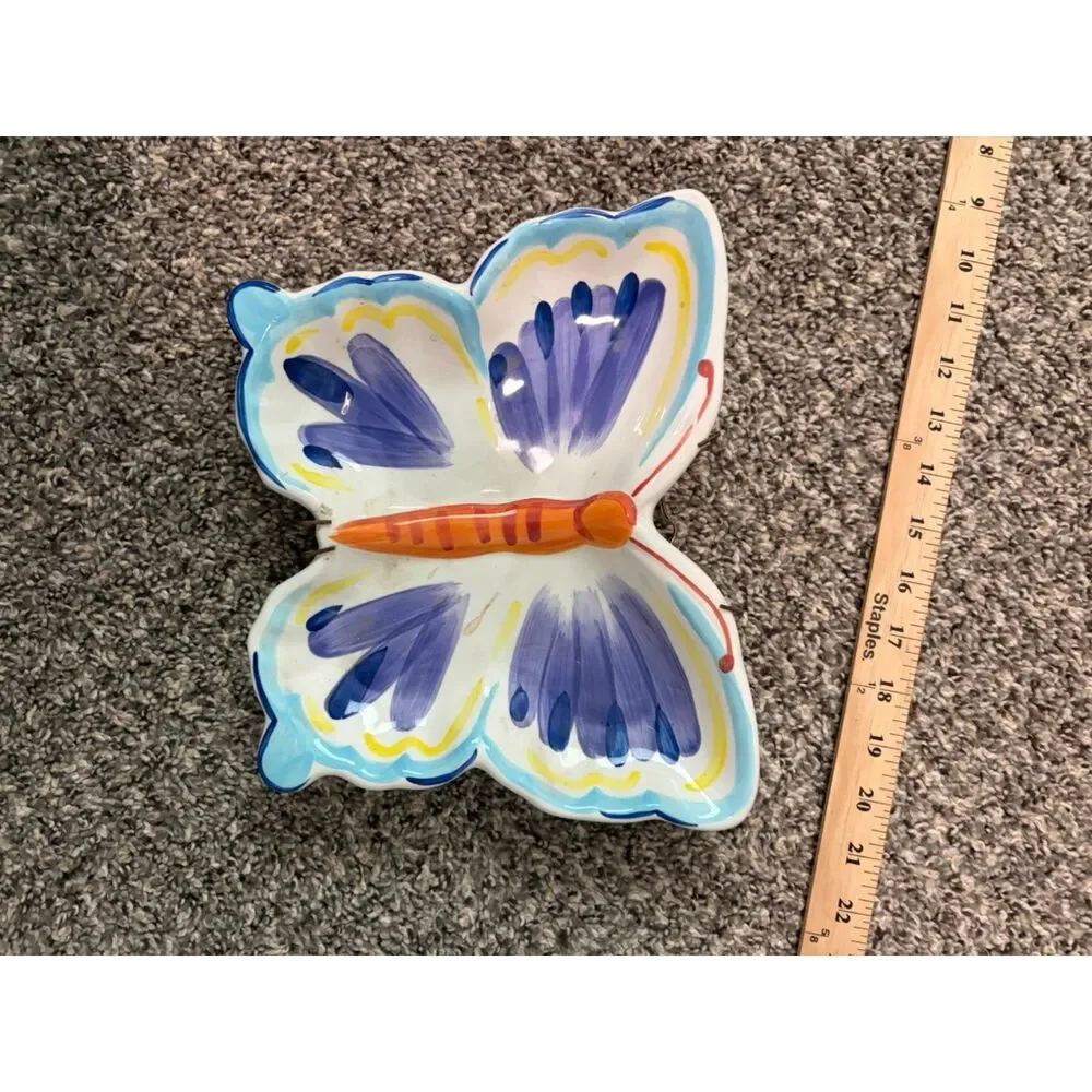 Butterfly candy dish or decoration with brass wall hanger attached